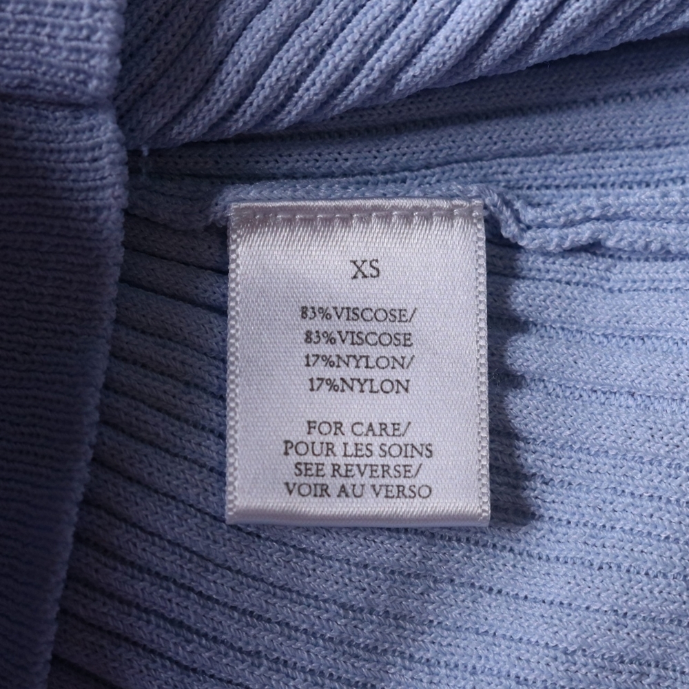 FREE SHIPPING Ronny Kobo Light Blue Ribbed Collared Long Sleeve Top, XS - Picture 7 of 8